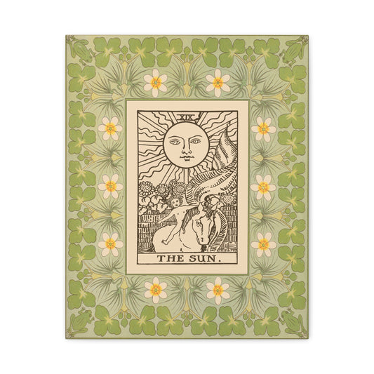 The Sun Card Nouveau Canvas Wall Art with Vintage Green Design, Inspirational Home Decor, Butterfly Decor, Tarot Wall Art - DesignBohemian