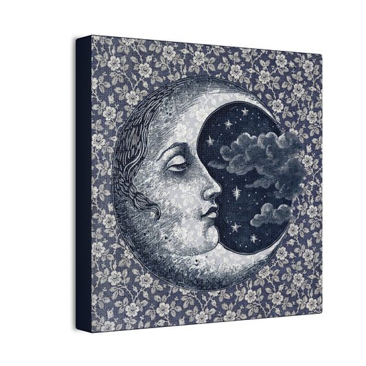 Moon Phase Canvas Wall Art, Celestial Home Decor, Night Sky Artwork, Floral Design Print, Gift for Dreamers