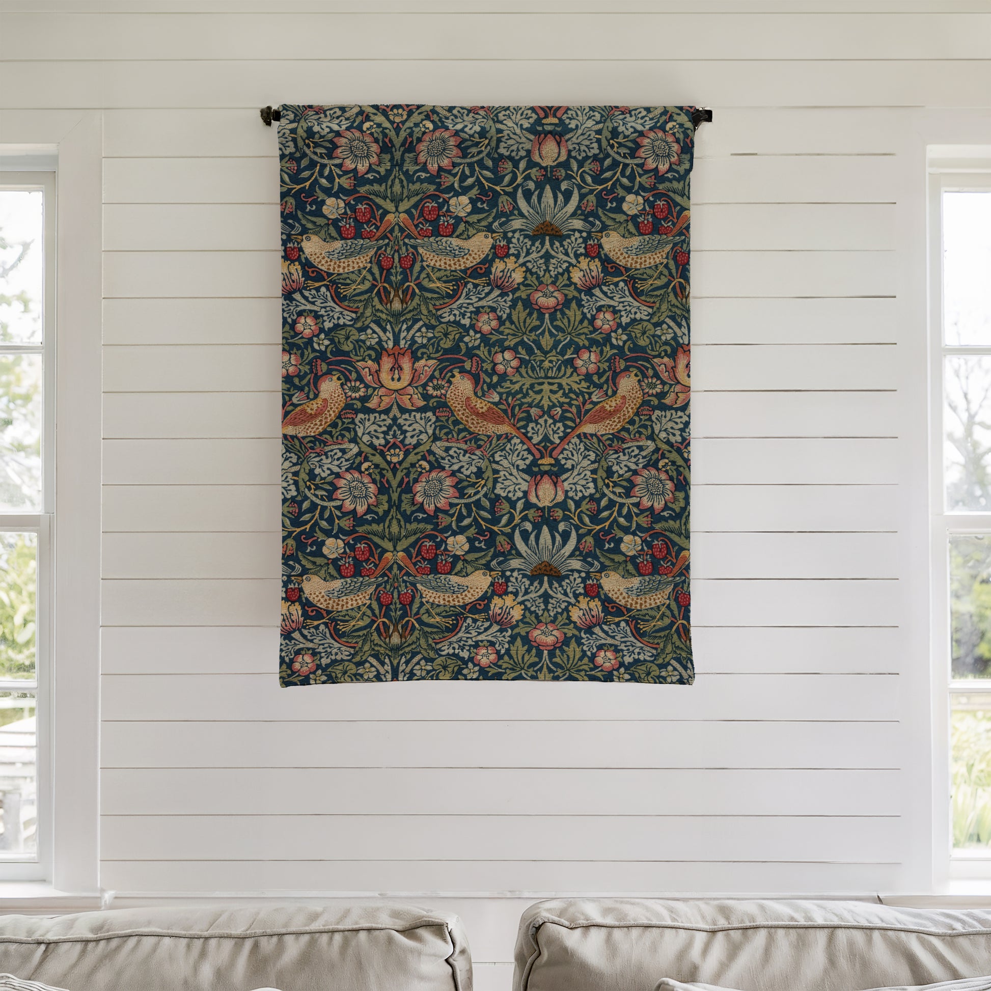 William Morris Woven Wall Tapestry, Floral Hanging Decor, Bird Pattern Art, Home Wall Decor, Cozy Living Room Accent - DesignBohemian