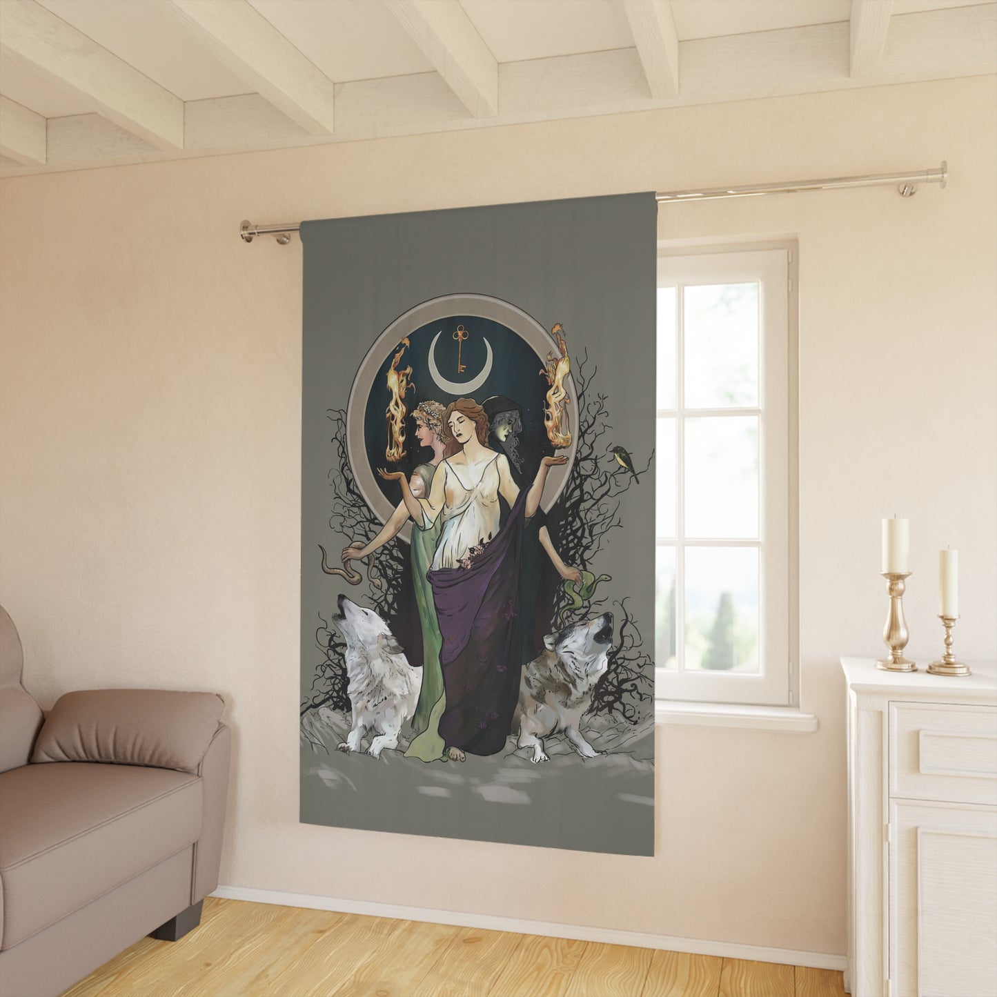 Mystical Goddess Window Curtains, Bohemian Home Décor, Unique Room Divider, Artful Drapes, Witchy Home Accents - DesignBohemian