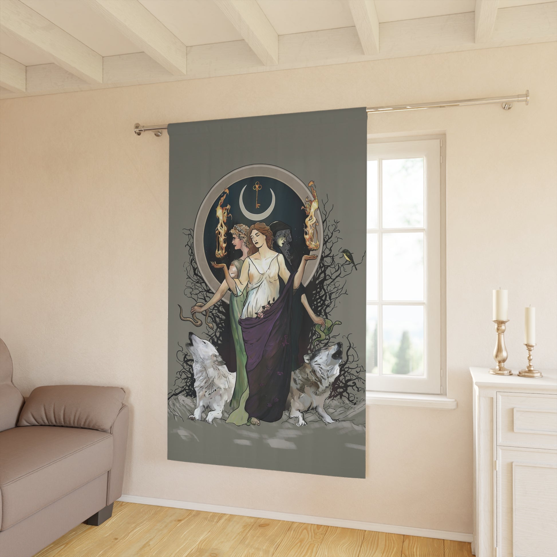 Mystical Goddess Window Curtains, Bohemian Home Décor, Unique Room Divider, Artful Drapes, Witchy Home Accents - DesignBohemian