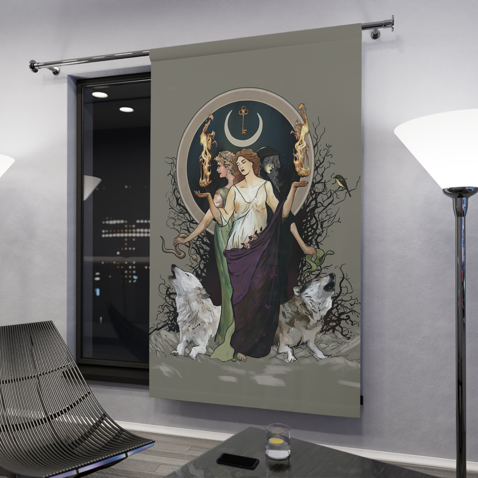 Mystical Goddess Window Curtains, Bohemian Home Décor, Unique Room Divider, Artful Drapes, Witchy Home Accents - DesignBohemian