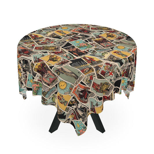Vintage Tarot Collage Tablecloth, Retro Dining Decor, Bohemian Style Table Cover, Perfect for Gatherings, Halloween