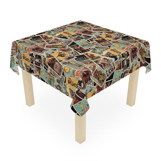 Vintage Tarot Collage Tablecloth, Retro Dining Decor, Bohemian Style Table Cover, Perfect for Gatherings, Halloween - DesignBohemian