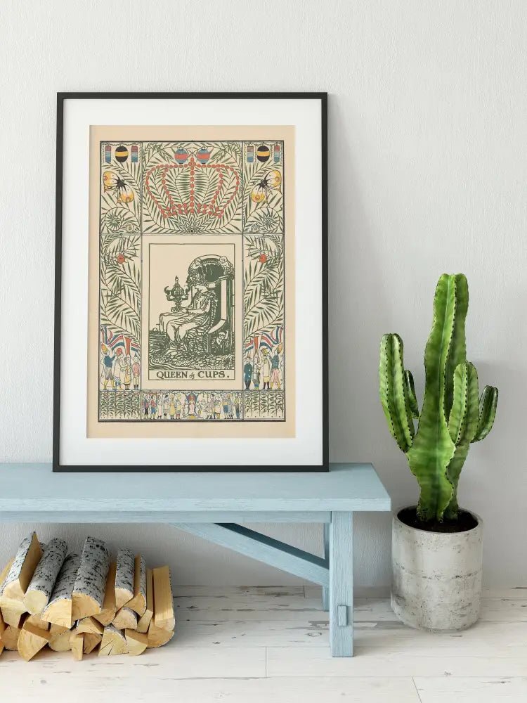 Queen Of Cups Nouveau Tarot Print Vintage Shabby Chic Green by My Store