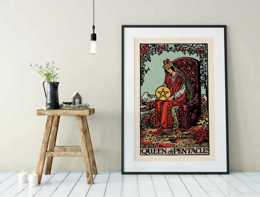 Queen Of Pentacles Tarot Card Print The Blue Sky Poster Wall Art For Tarot Lovers by My Store