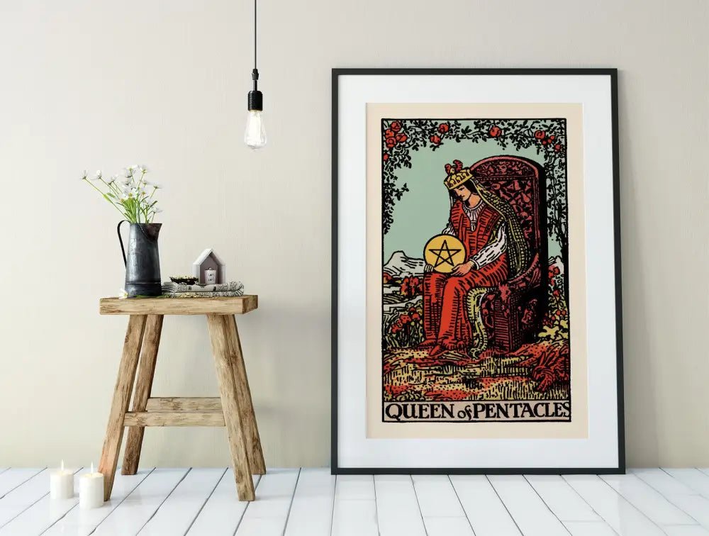 Queen Of Pentacles Tarot Card Print The Blue Sky Poster Wall Art For Tarot Lovers by My Store