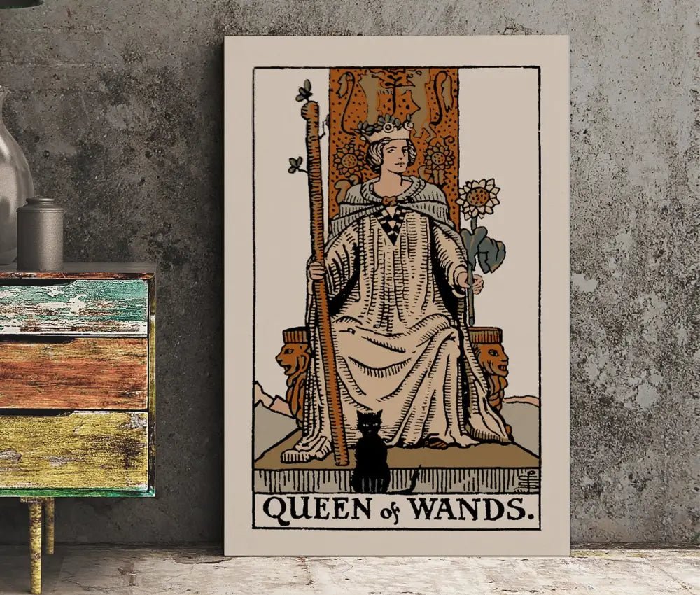 Queen Of Wands Tarot Card Print Neutral Vibe Poster Wall Art For Eclectic Decor Collectors by My Store