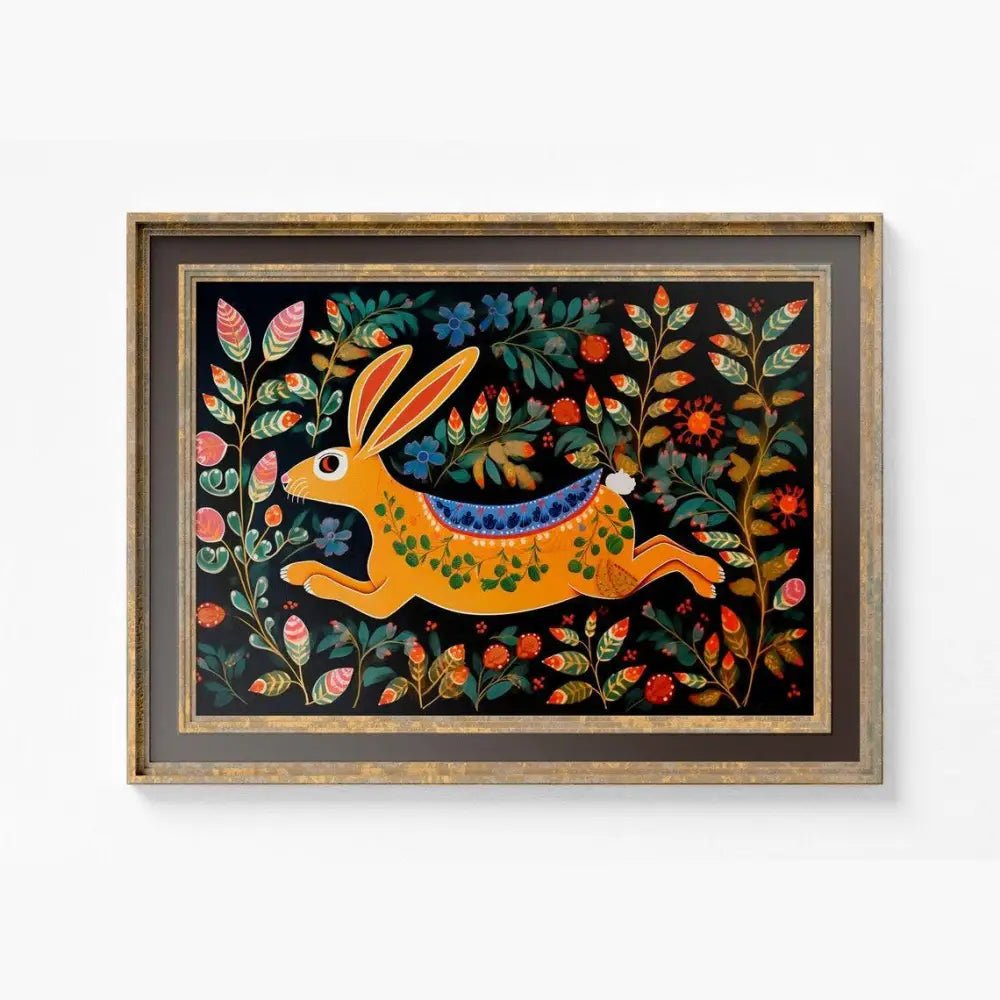 Rabbit Folk Art Print Beige Bunny Spirit Wall Art by DesignBohemian