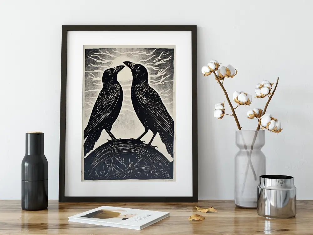 Raven Print Crow Spirit Poster Ravens And Sun On Premium Archival Smooth Matte Fine Art Paper by My Store