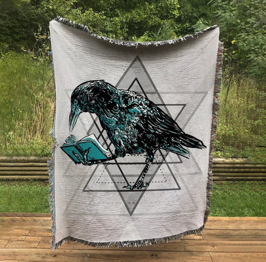 Raven Woven Blanket: Alchemy Crow Design, Spirit Animal by DesignBohemian