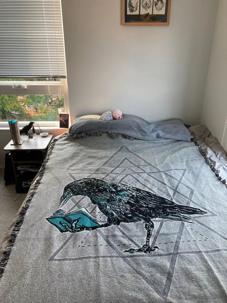 Raven Woven Blanket: Alchemy Crow Design, Spirit Animal by DesignBohemian
