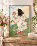 Vintage Rose Maiden Art Print – Romantic Botanical Wall Art