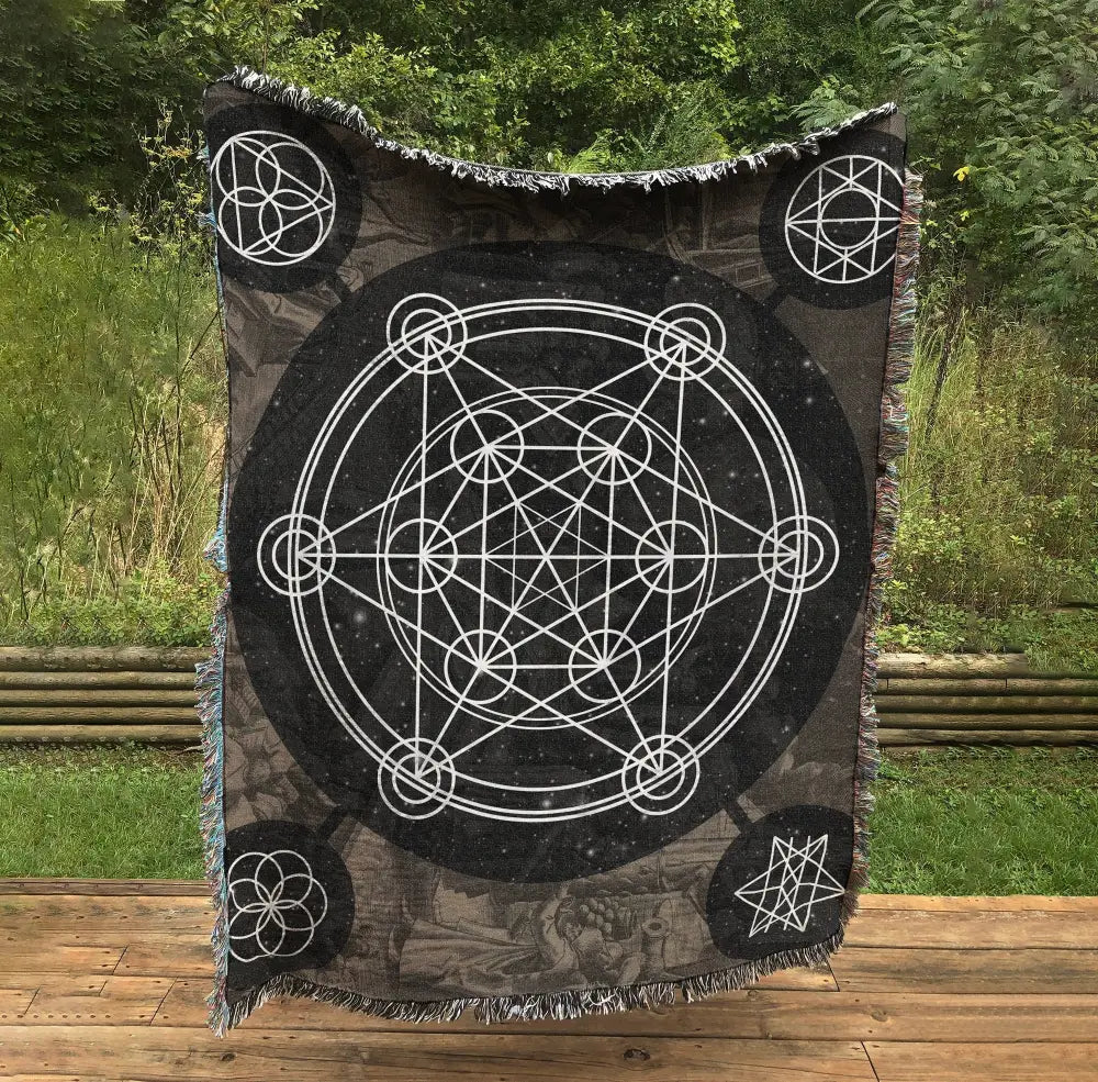 Sacred Geometry Woven Cotton Blanket: Neutral Meditation Wall Hanging by DesignBohemian