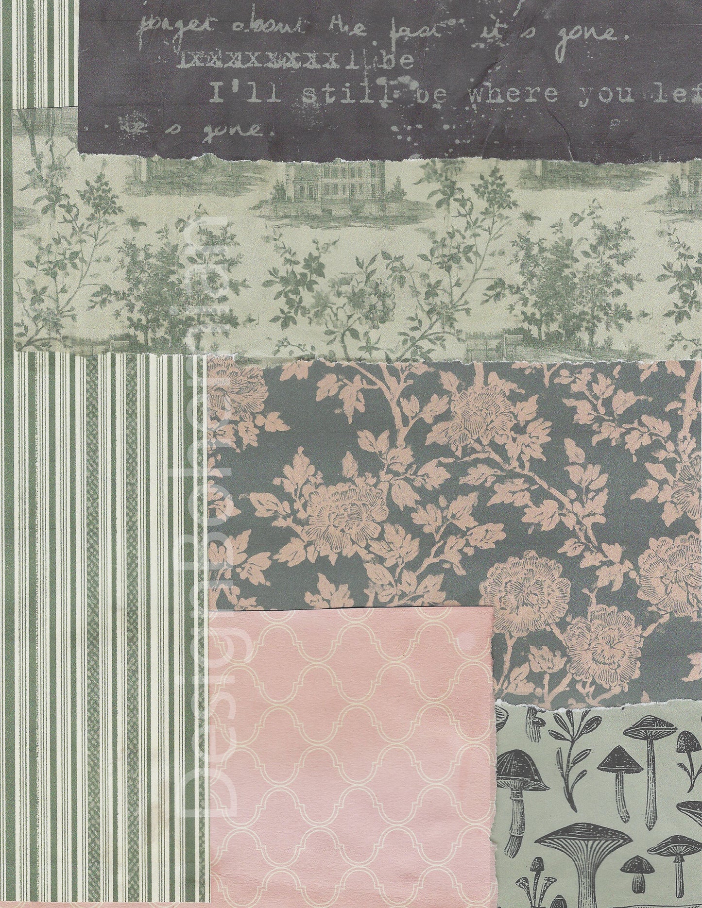 Vintage Sage Green and Dusty Rose Collage - Digital Download