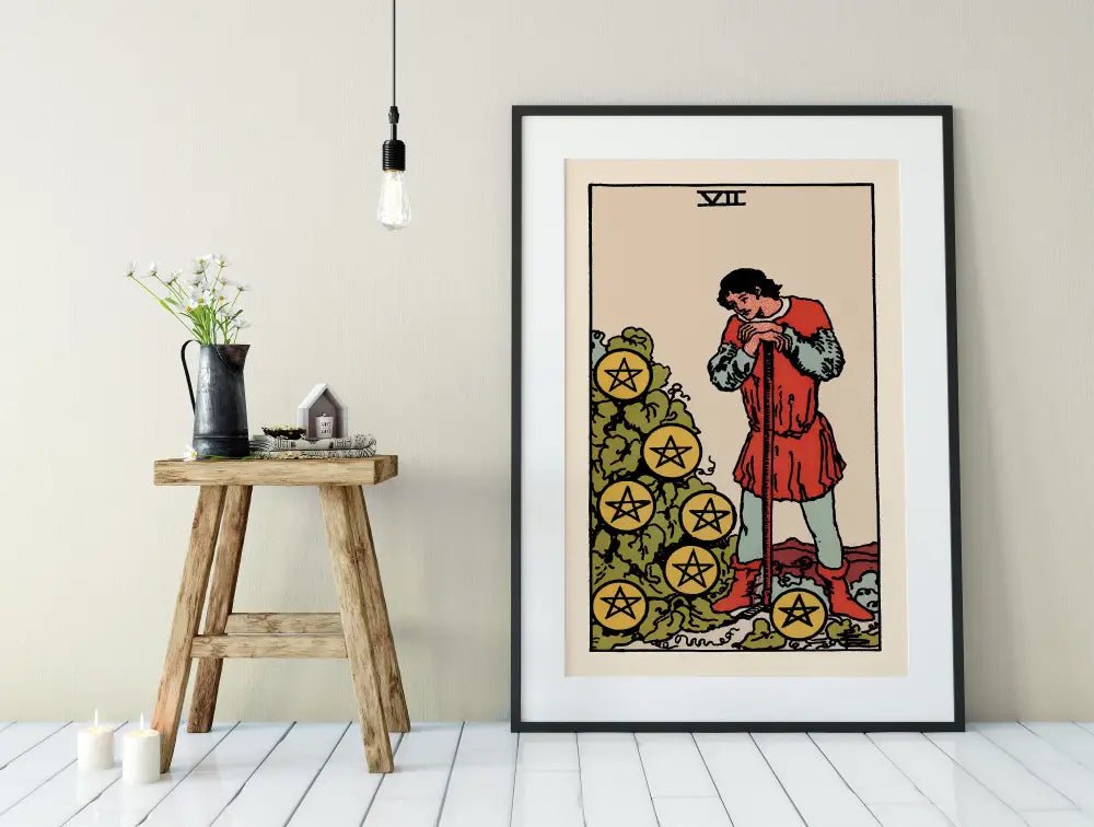 Seven Of Pentacles Tarot Card Print Premium Fine Art Poster For Home Decor And Collectors by My Store