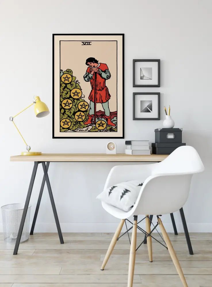 Seven Of Pentacles Tarot Card Print Premium Fine Art Poster For Home Decor And Collectors by My Store