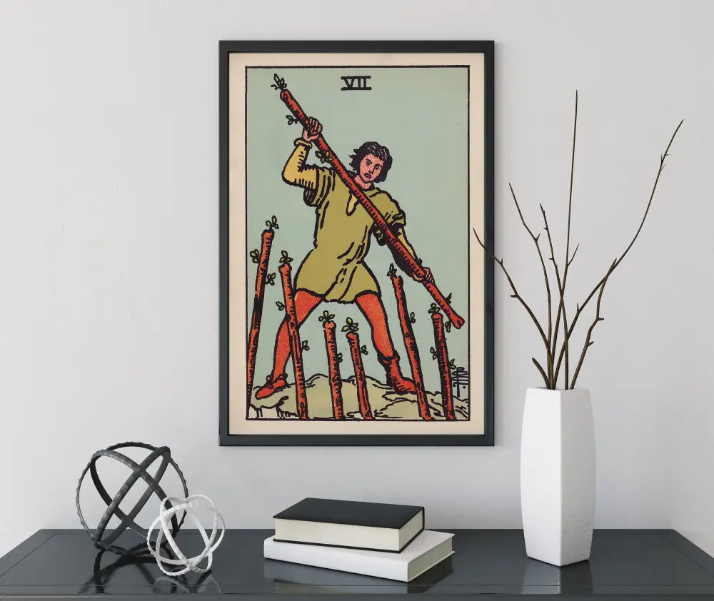 Seven of Wands Tarot Card Print No Frame Poster Courage and Resilience Wall Decor by My Store