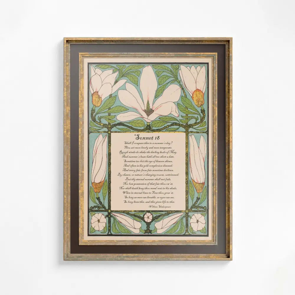 Shakespeare Poem Sonnet 18 Customizable Green Beige Love Art Print by My Store