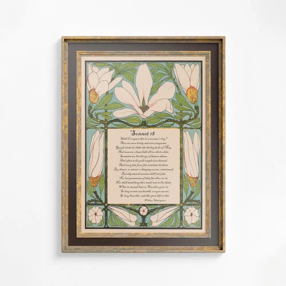 Shakespeare Poem Sonnet 18 Customizable Green Beige Love Art Print by My Store