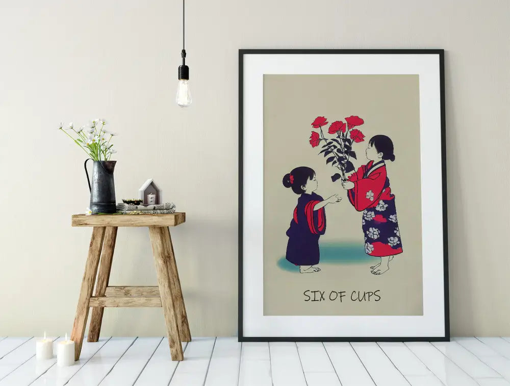 Six Of Cups Tarot Card Print From The Green Menagerie Deck Limited Edition Poster by My Store