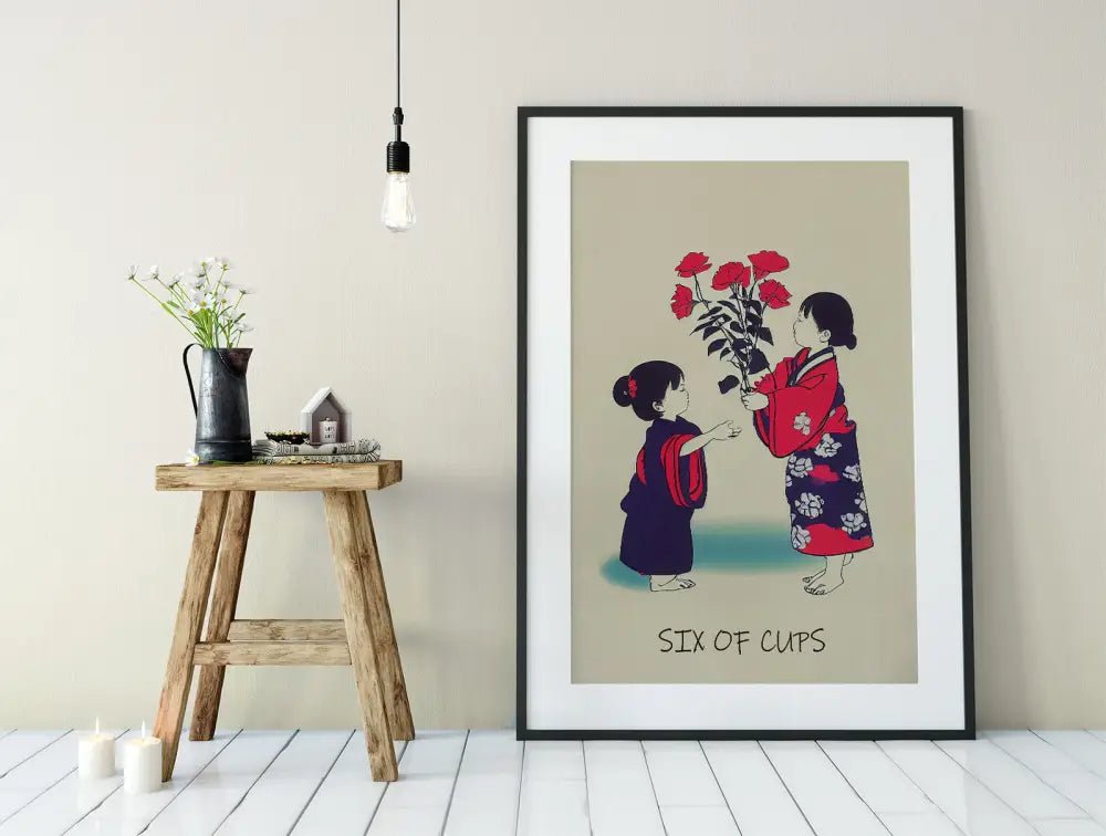 Six Of Cups Tarot Card Print From The Green Menagerie Deck Limited Edition Poster by My Store