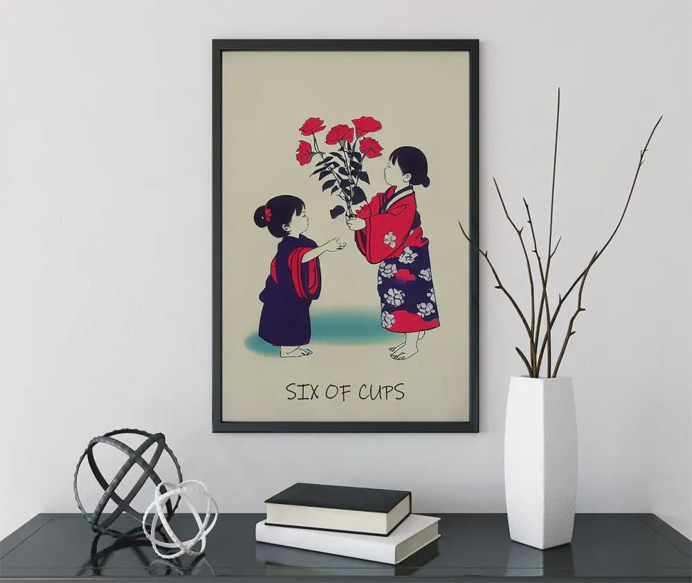Six Of Cups Tarot Card Print From The Green Menagerie Deck Limited Edition Poster by My Store
