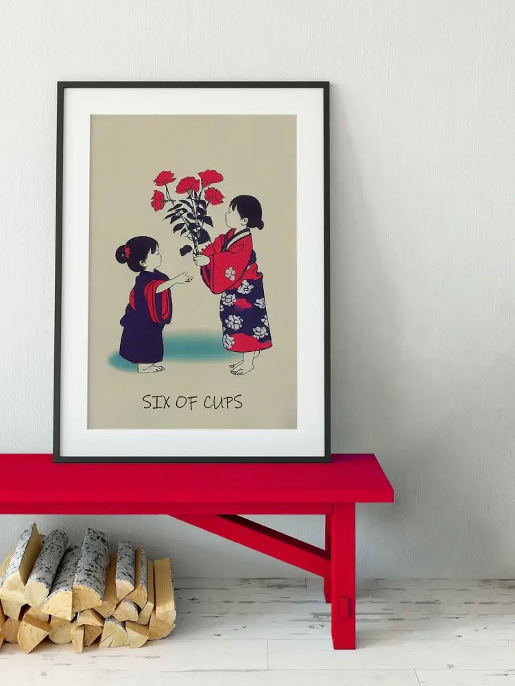 Six Of Cups Tarot Card Print From The Green Menagerie Deck Limited Edition Poster by My Store
