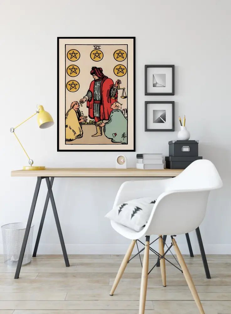 Six Of Pentacles Tarot Card Print Poster No Frame Decor Generosity Balance Wall Art by My Store