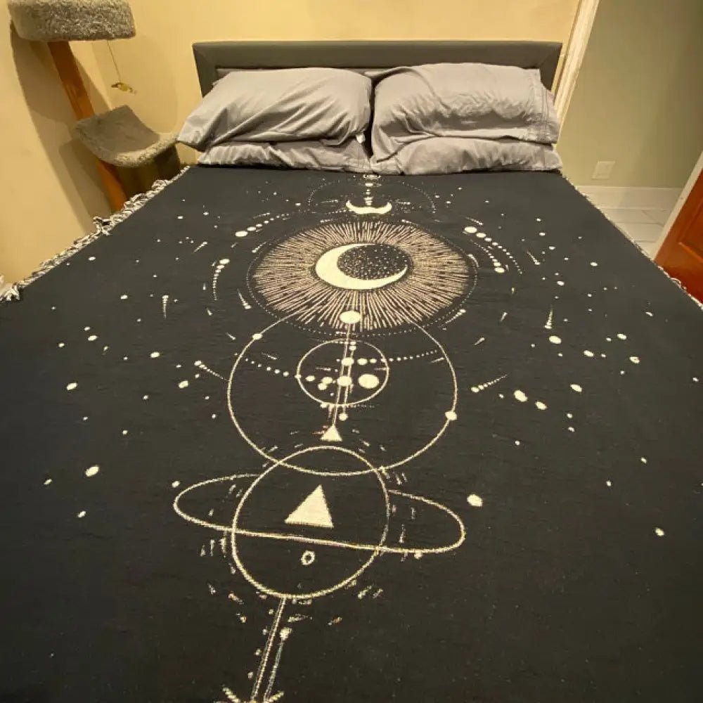 Space Alchemy Woven Cotton Blanket: Jacquard Bohemian Wall Hanging by DesignBohemian
