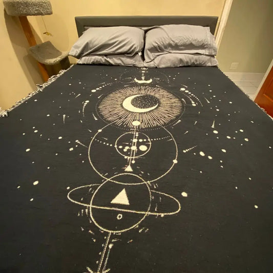 Space Alchemy Woven Cotton Blanket: Jacquard Bohemian Wall Hanging by DesignBohemian
