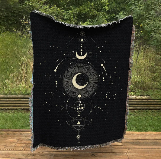 Space Alchemy Woven Cotton Blanket: Jacquard Bohemian Wall Hanging by DesignBohemian