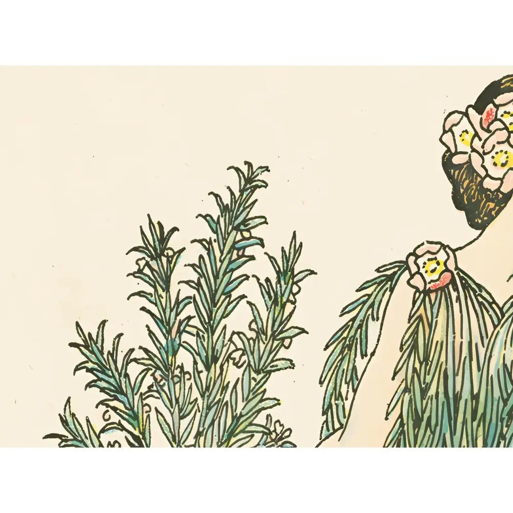 Spring Goddess Vintage Deco Art Nouveau Print Beige And Green by DesignBohemian