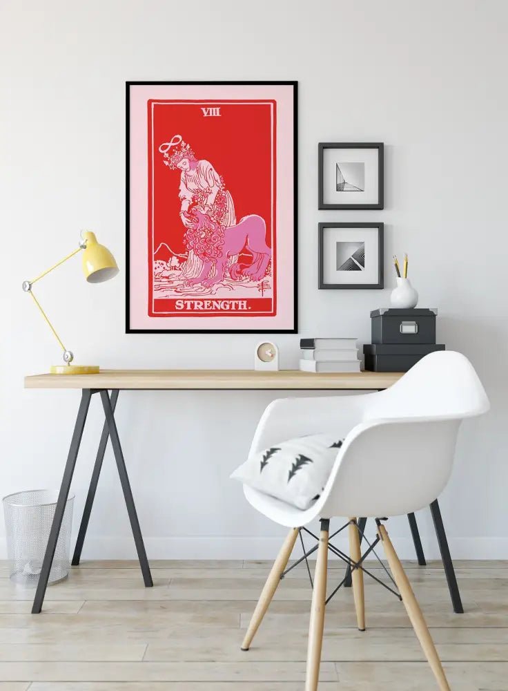 Strength Tarot Card Print Pink And Red Unframed Poster For Tarot Lovers And Home Decor by My Store
