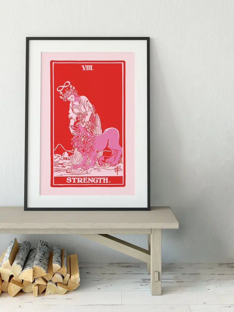 Strength Tarot Card Print Pink And Red Unframed Poster For Tarot Lovers And Home Decor by My Store