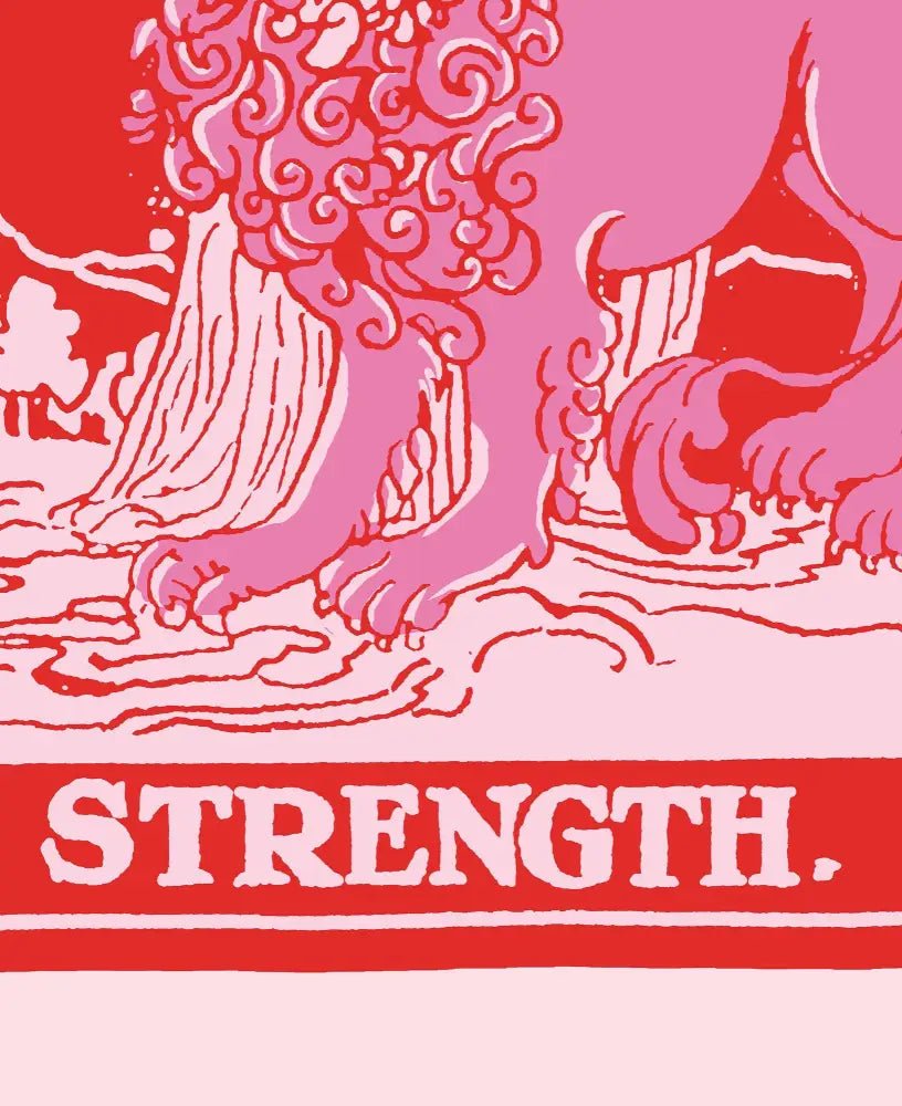 Strength Tarot Card Print Pink And Red Unframed Poster For Tarot Lovers And Home Decor by My Store