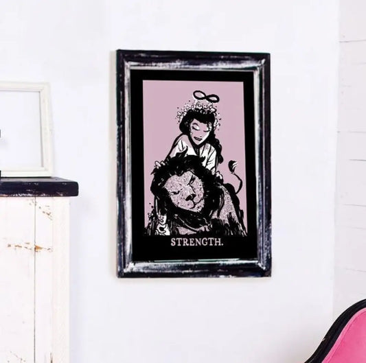 Strength Tarot Print Pink Goth Poster In Pastel Grunge Style For Modern Wall Decor by DesignBohemian