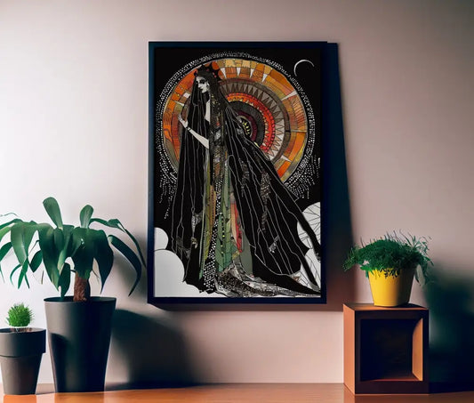 Sun Goddess Art Hand Drawn Print Unframed Dark Academia Decor by My Store