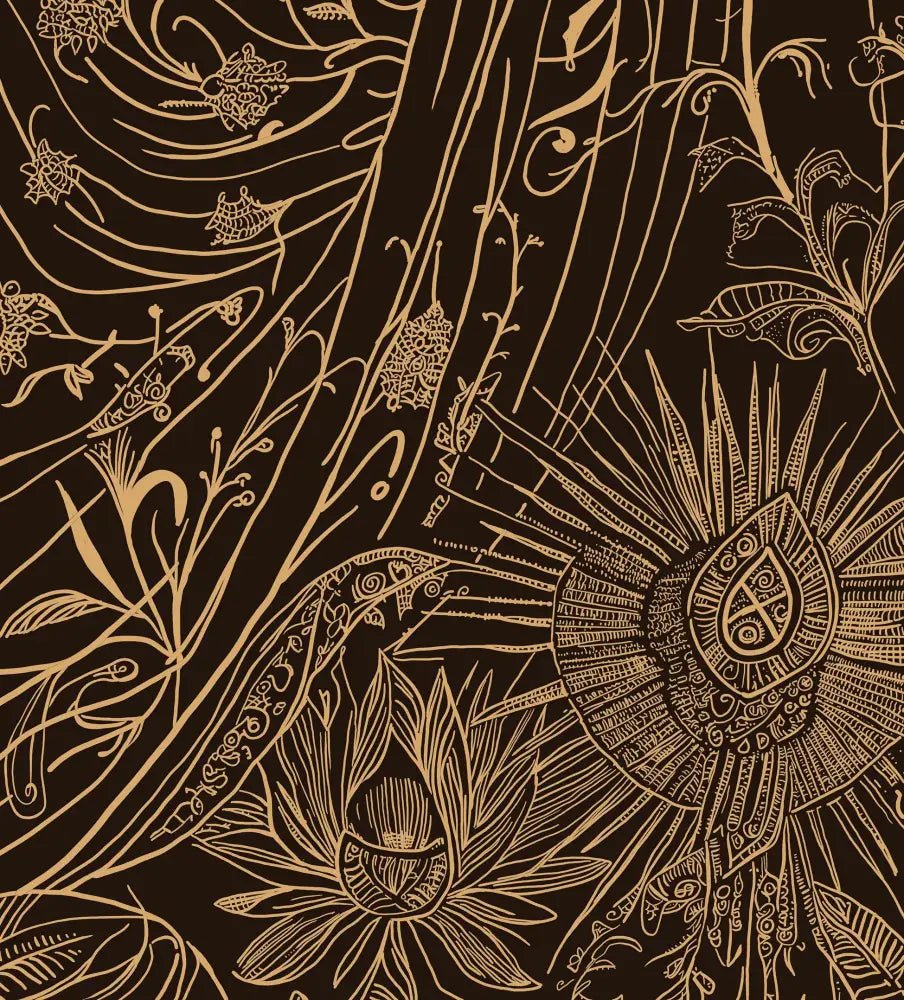 Sun Goddess Art Print Beige And Gold Hand Drawn No Frame Wall Decor by My Store