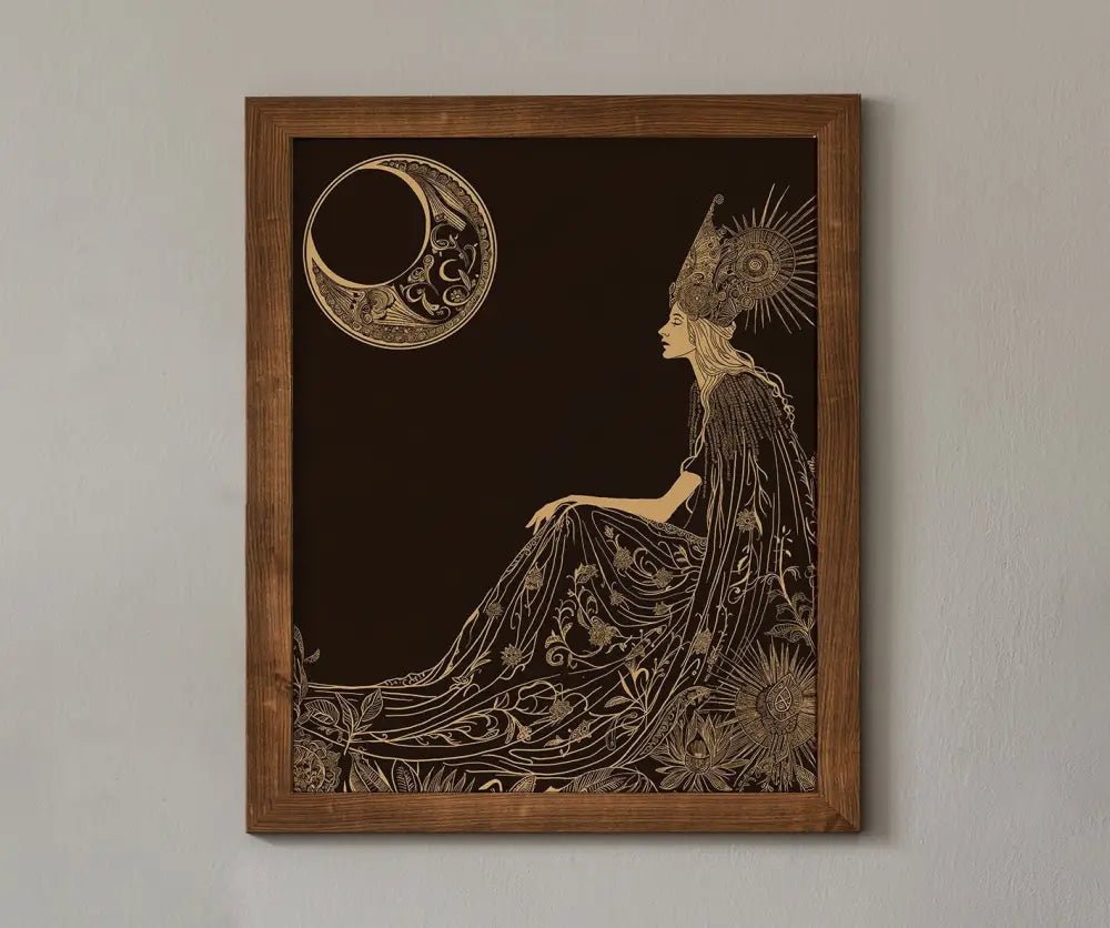 Sun Goddess Art Print Beige And Gold Hand Drawn No Frame Wall Decor by My Store