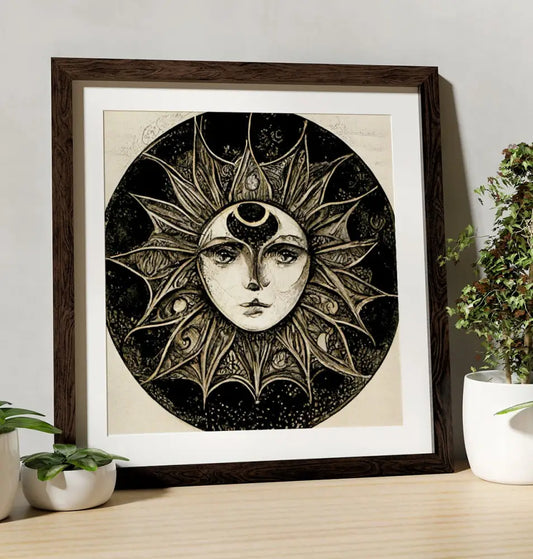 Sun Mandala Print - Art Nouveau - Flower Print Square by DesignBohemian
