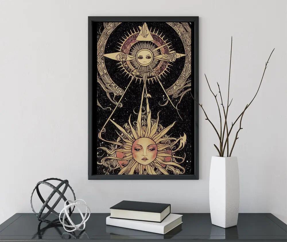 Sun Print Art Nouveau Bohemian Large Mucha Artwork Black Gold by My Store