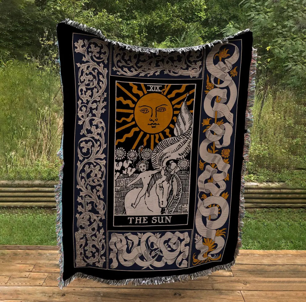 Sun Tarot Woven Blanket: Art Nouveau Wall Hanging by DesignBohemian