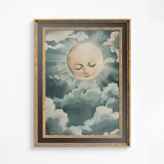 Sun With Face Sky Painting Nursery Print Wall Art by My Store