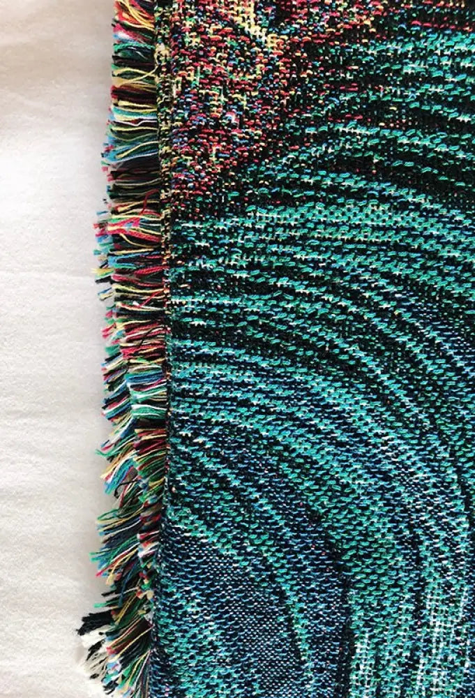 Teal Woven Cotton Blanket: Vintage Bohemian Tapestry Throw by DesignBohemian