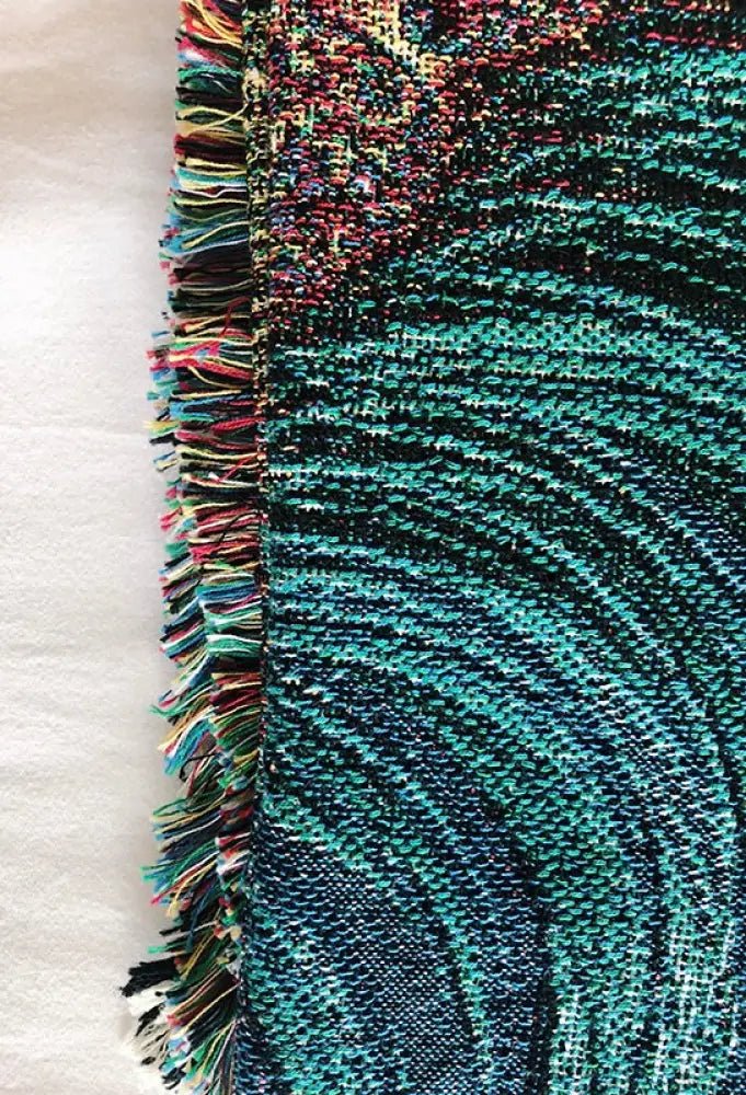 Teal Woven Cotton Blanket: Vintage Bohemian Tapestry Throw by DesignBohemian