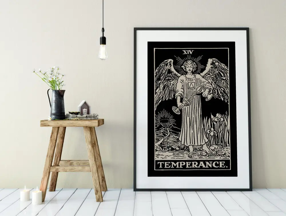 Temperance Black Tarot Card Print No Frame Poster Art For Elegant Calm Wall Decor by My Store