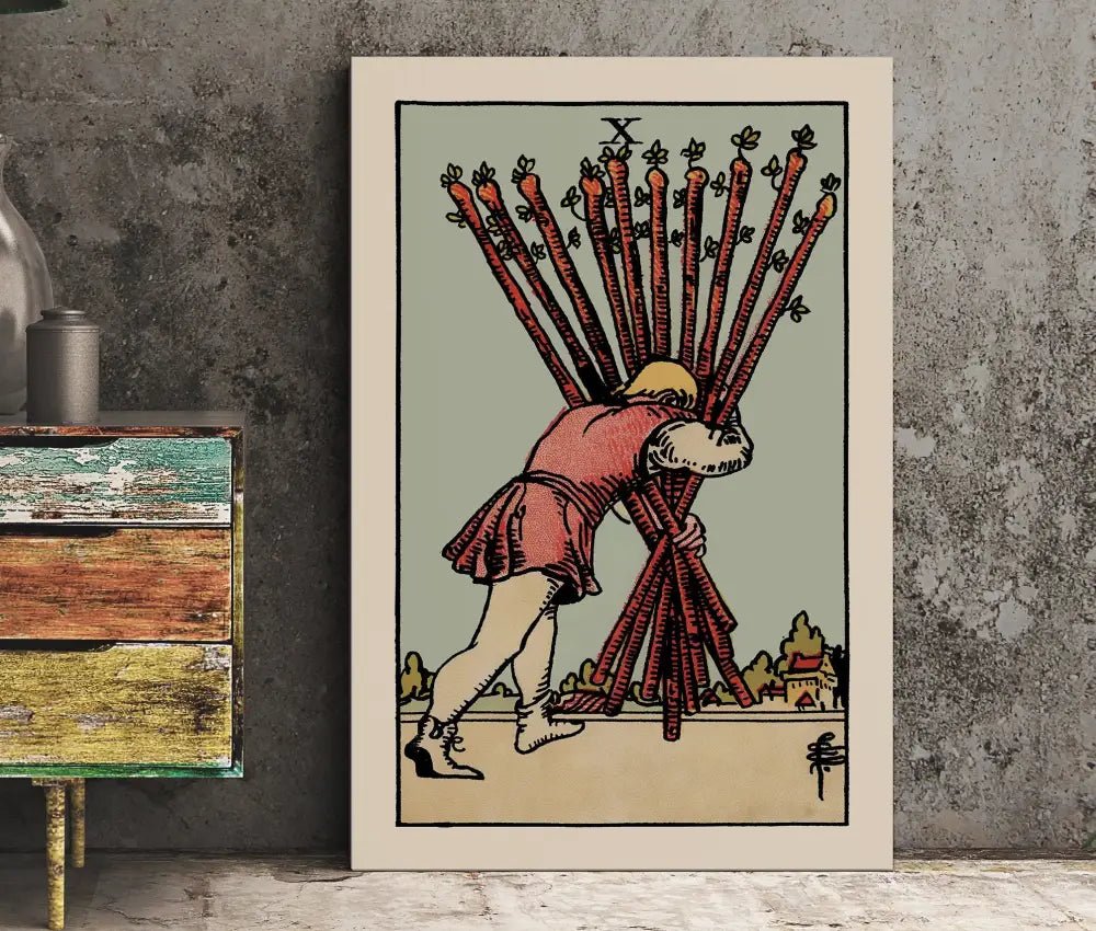 Ten Of Wands Tarot Card Print No Frame Poster Customizable Wall Art For Tarot Lovers by My Store