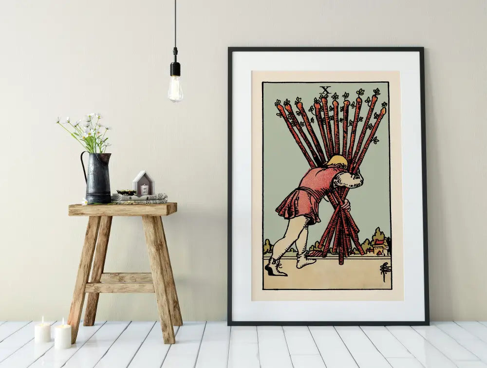 Ten Of Wands Tarot Card Print No Frame Poster Customizable Wall Art For Tarot Lovers by My Store