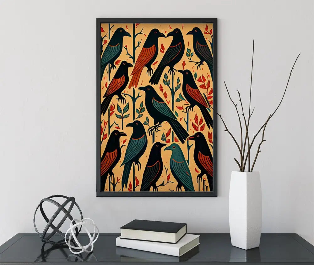 The Black Crows Folk Art Poster No Frame For Your Space Frameless AI Generated Decorative Print by My Store